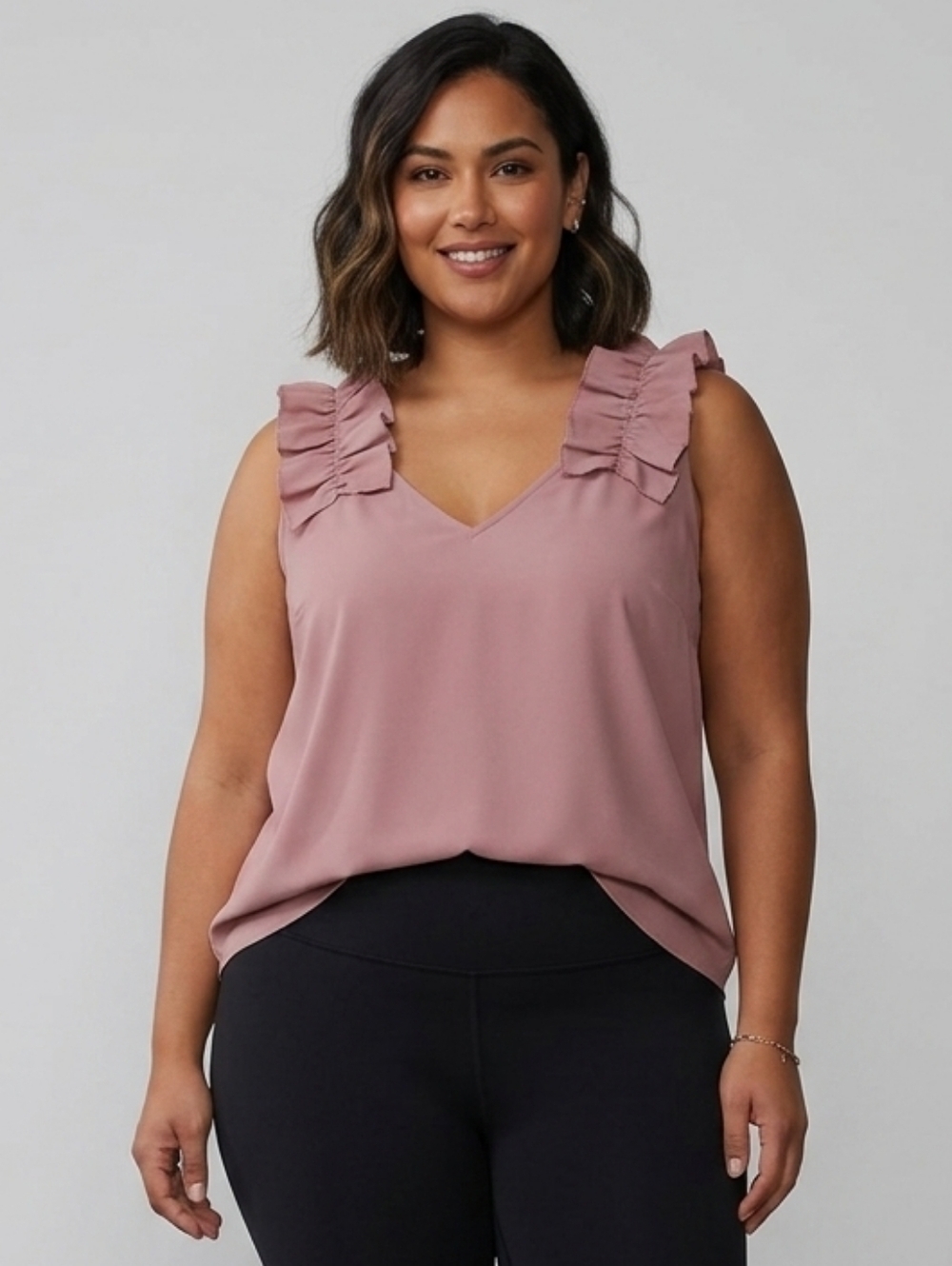 NWT Zenana Ruffled Sleeveless Dusty Rose Blouse SZ 2X